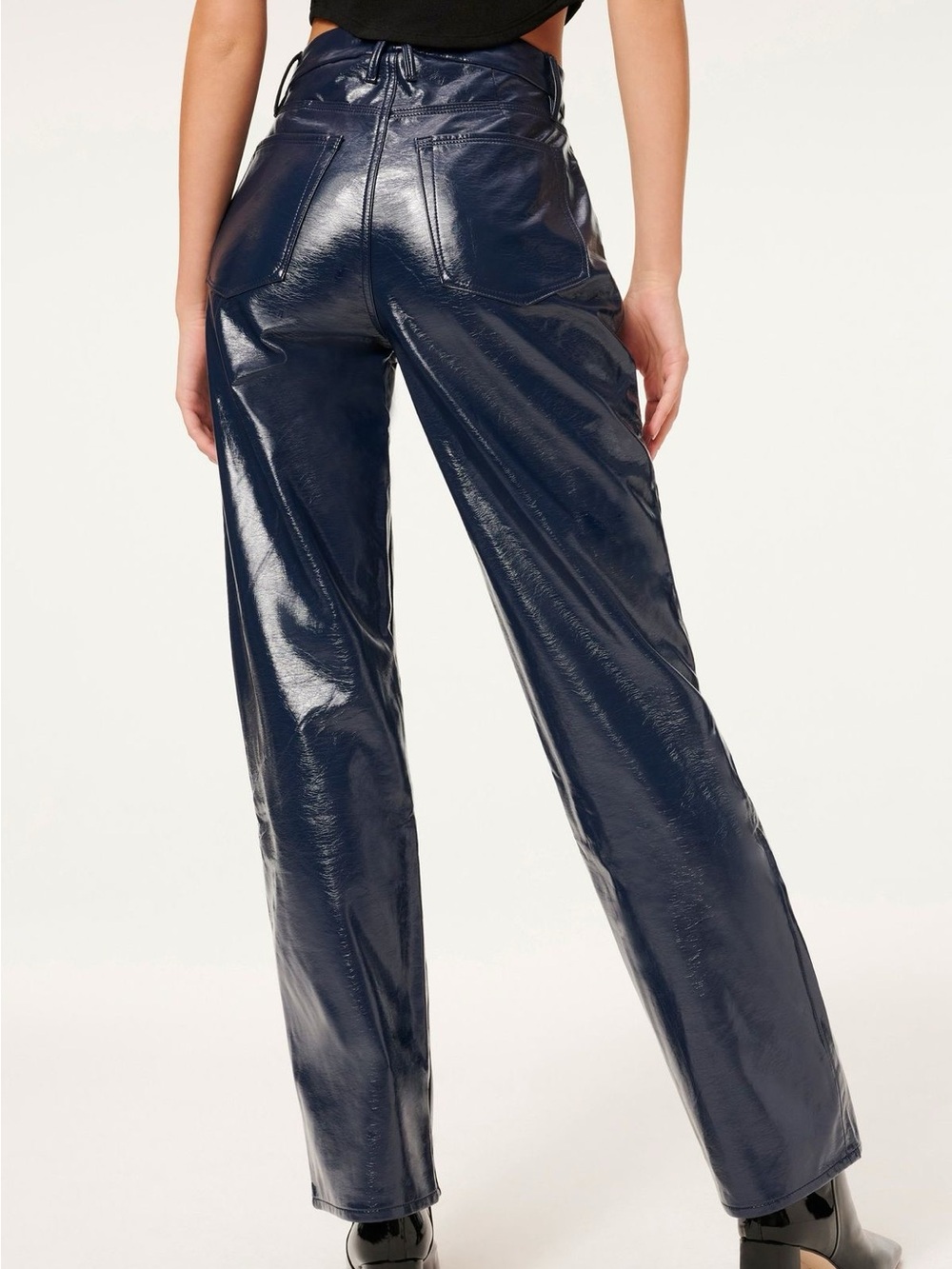 Good American Good ‘90s Textured Vinyl Pants in twilight blue